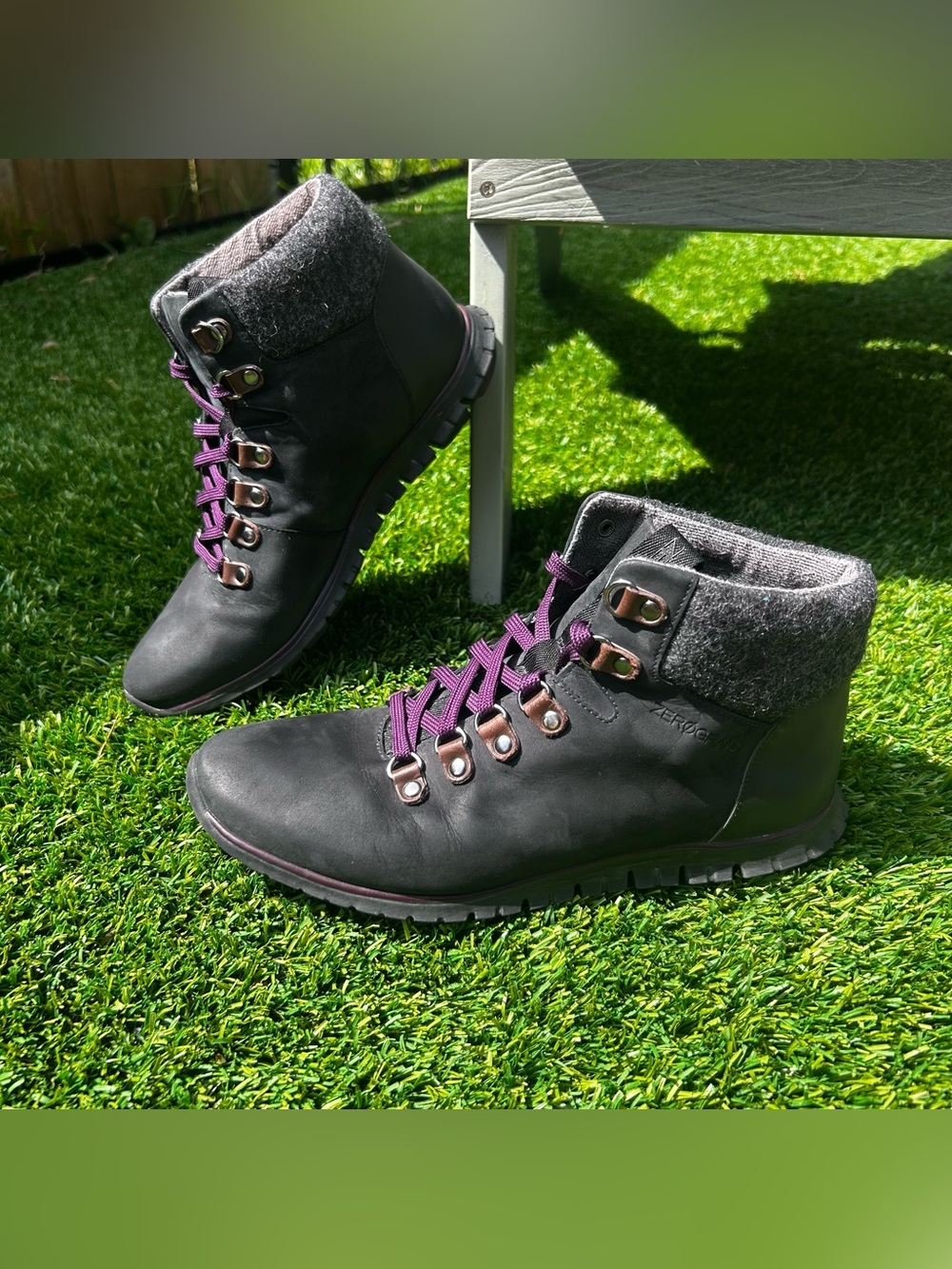 Cole Haan ZeroGrand Hiking Boots Women's 8B Black Gray Nubuck Waterproof Shoes